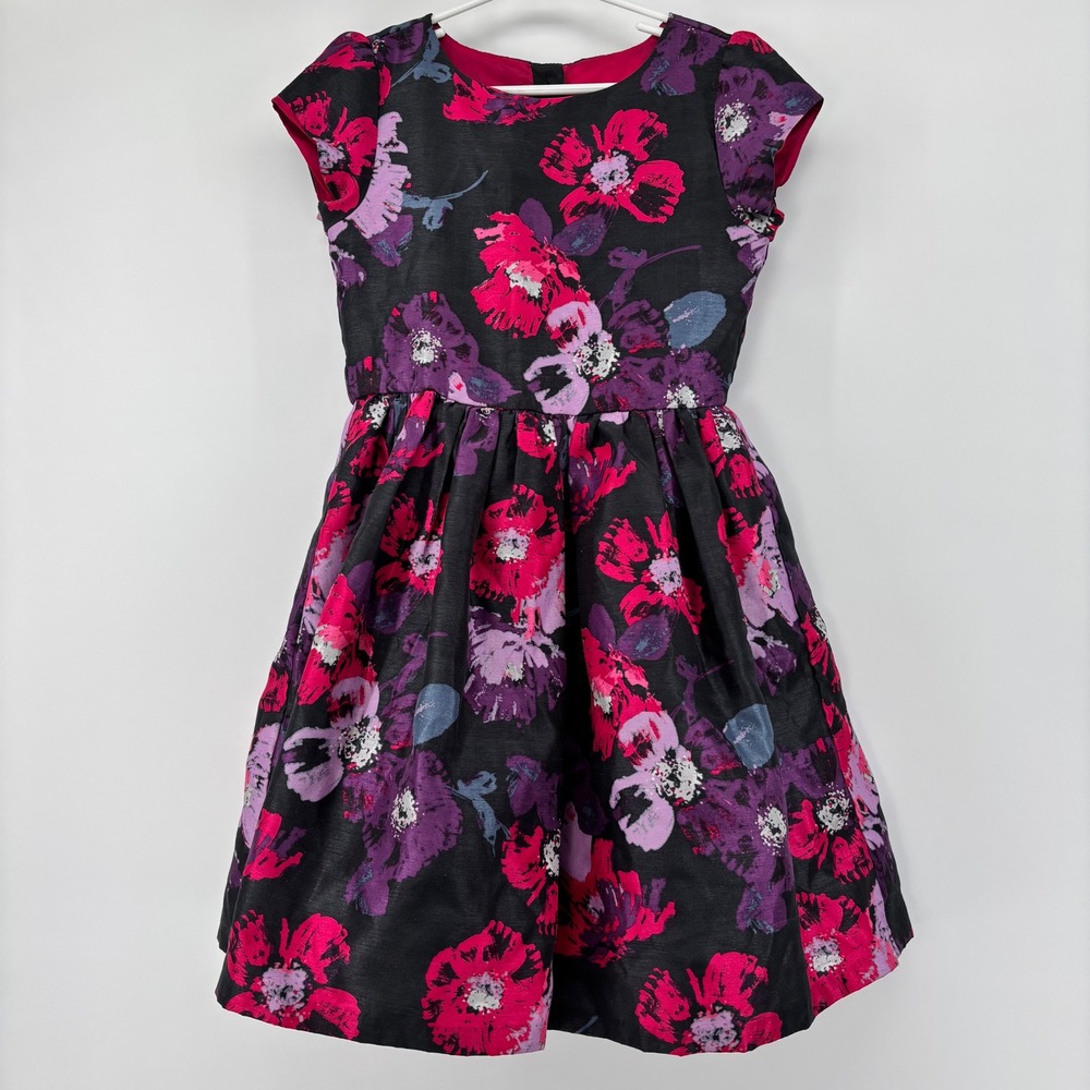 Gymboree Girls 8 Prima Ballerina Floral Dress Pink Purple Black Fit & Flare